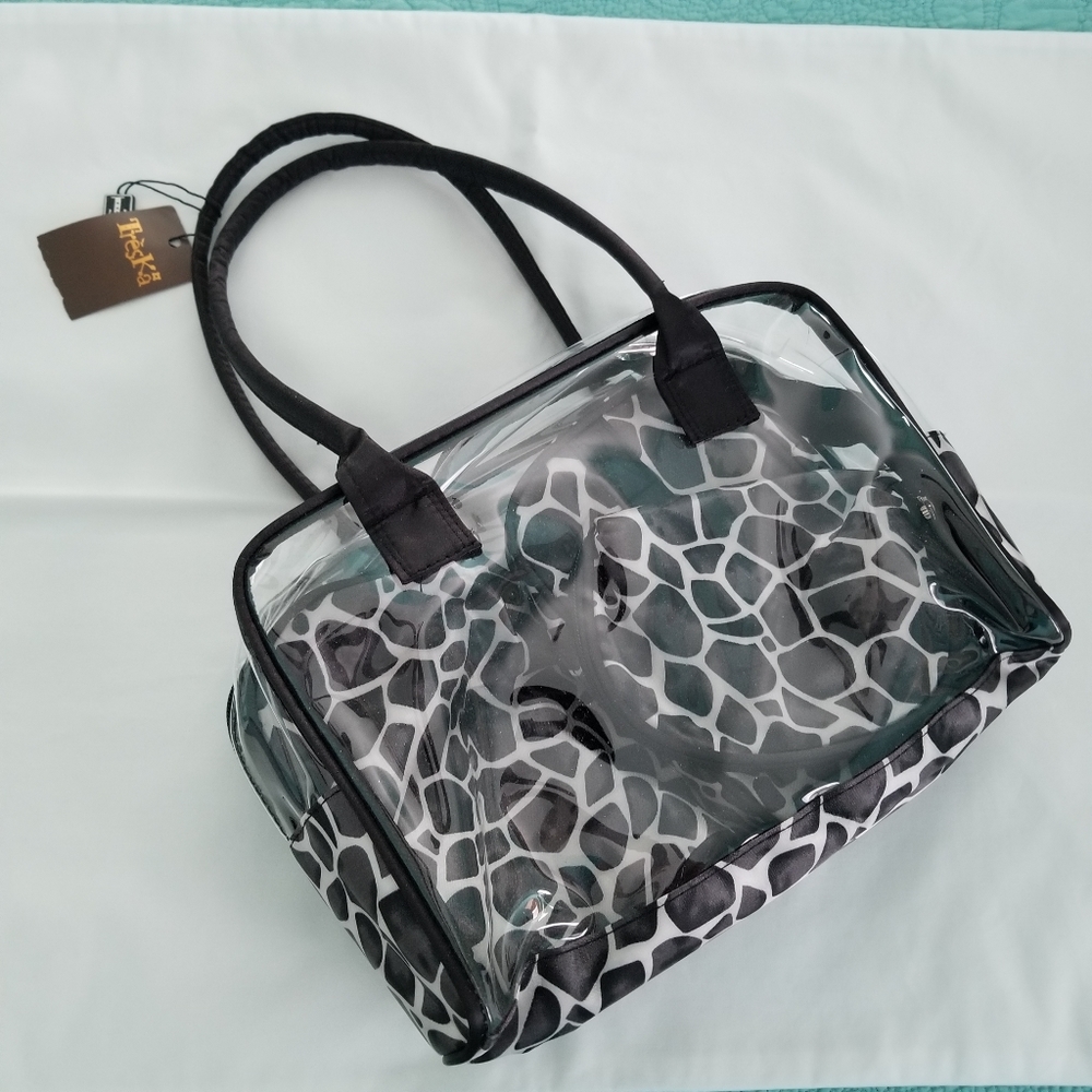 Treska clear and gray giraffe print 4 in 1 cosmetic bags NWOT